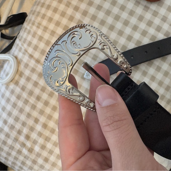 BRAND NEW Simons Western Black Italian Leather Belt - Picture 3 of 6